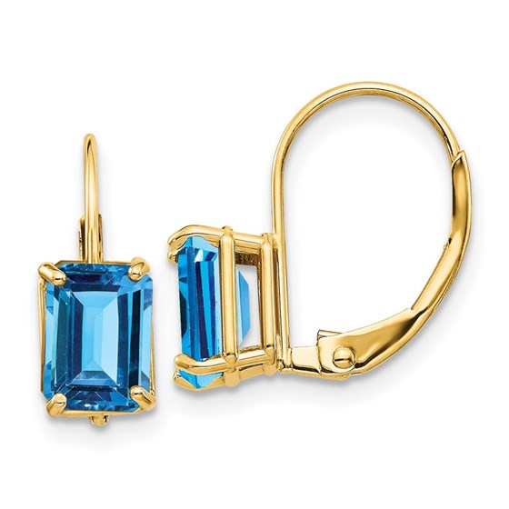 14k 7x5 mm Emerald Cut Blue Topaz Leverback Earrings 14k 7x5 mm Emerald Cut Blue Topaz Leverback Earrings